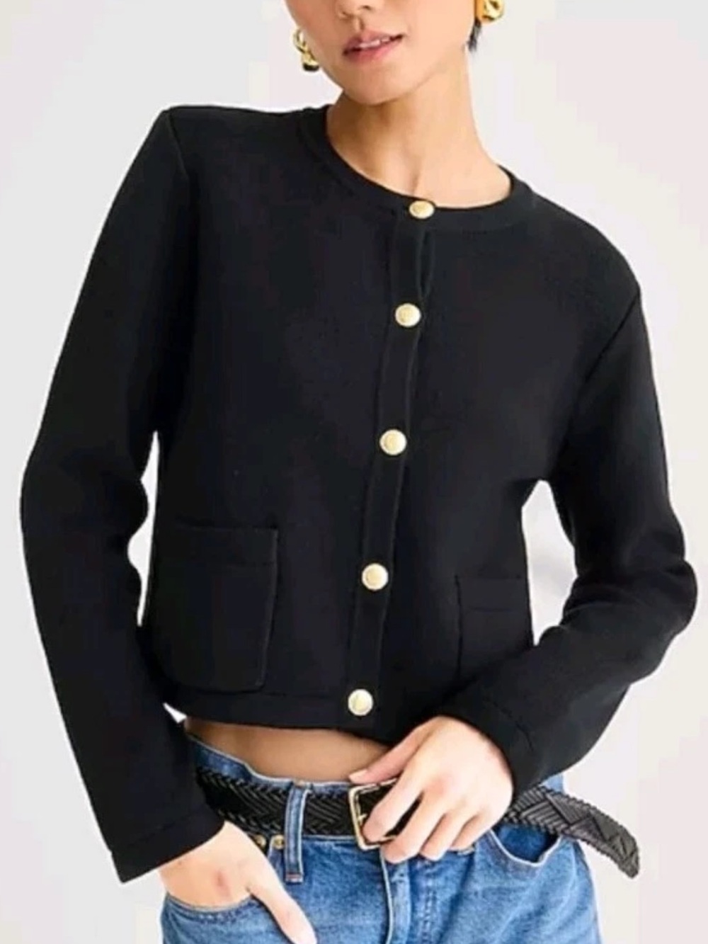 J. Crew Emilie Sweater Lady Jacket in Black Cotton Knit Size M